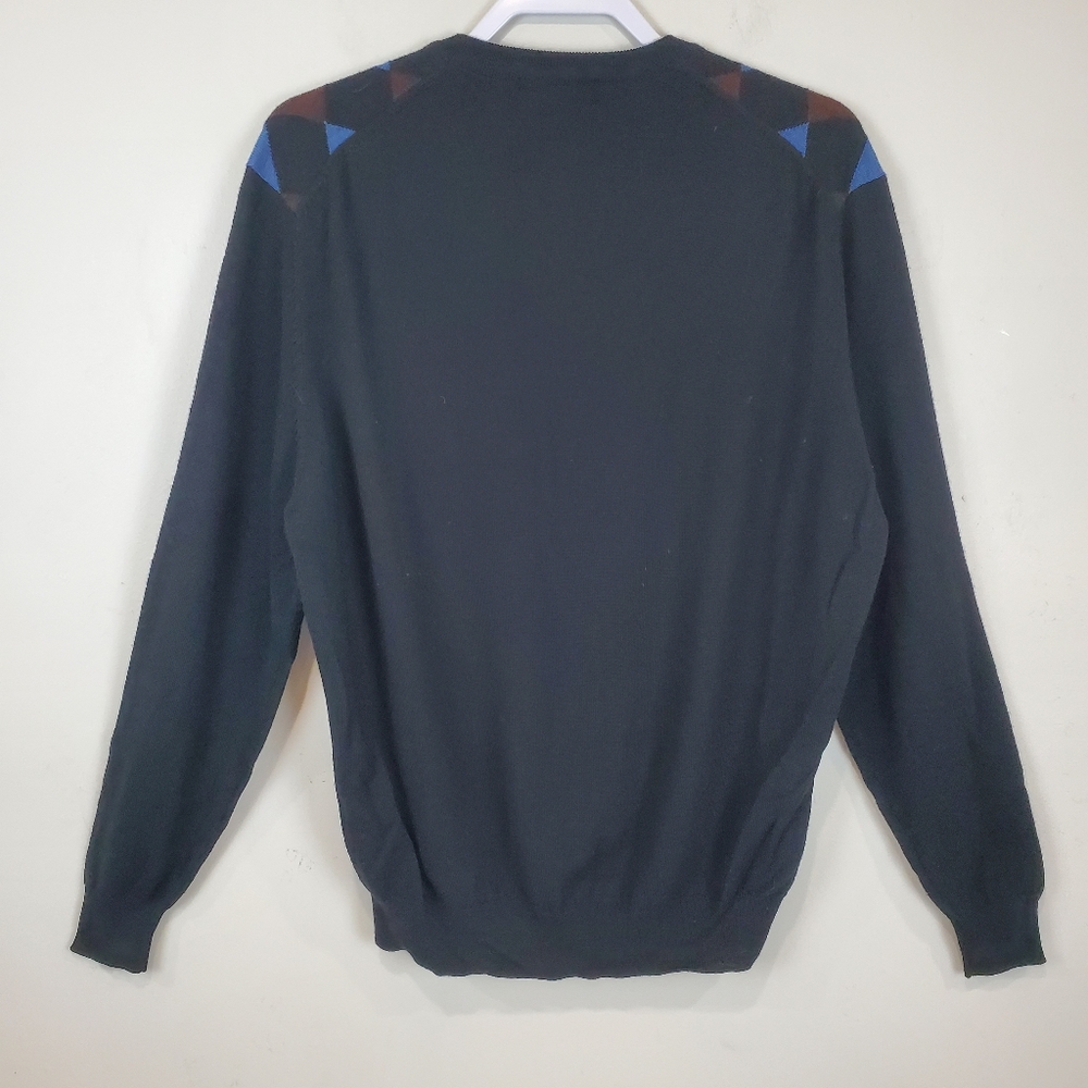 Villini Merino Wool Blend Black Argyle Vneck Sweater Knit L Mens Business Casual - Picture 4 of 8